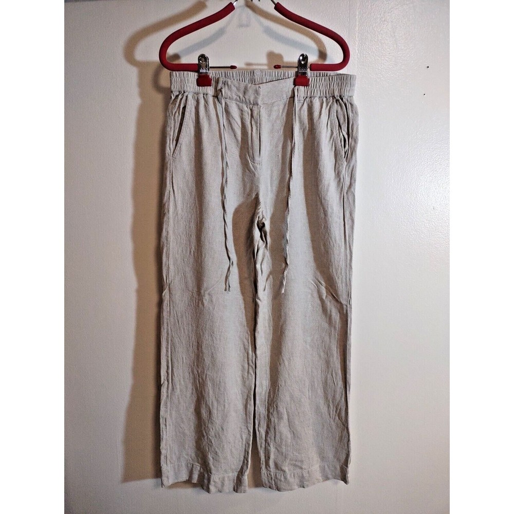 Unbranded Women's 10 Linen Blend Pants Beige Drawstring Casual